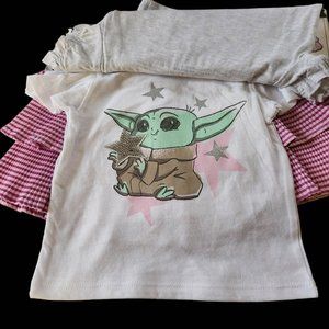 3T Toddler Girls Star Wars Baby Yoda 3 PIECE Shirt Tutu Skirt Summer Outfit NWT